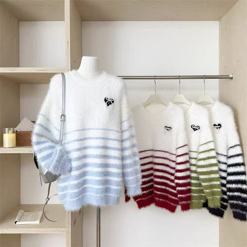 Damen Flauschiger Streifenpullover Drune