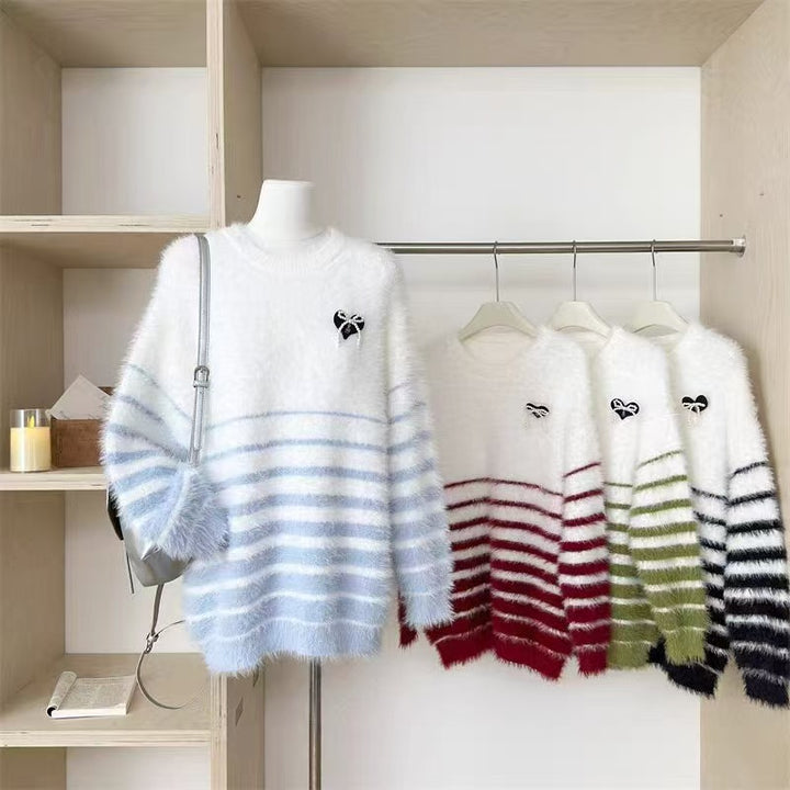 Damen Flauschiger Streifenpullover Drune