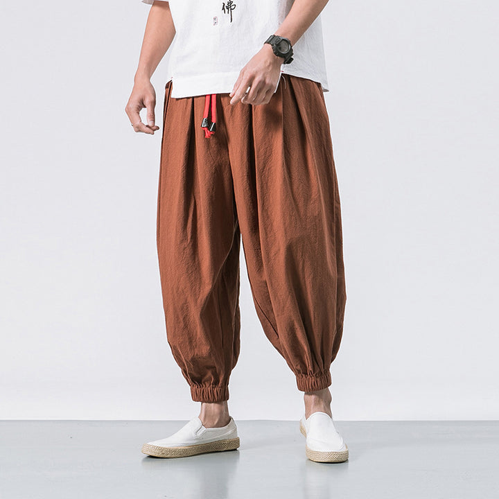 Herren nan lässige Leinen-Joggerhose mit Tunnelzug, strukturierter Oberfläche und elastischen Bündchen Drune