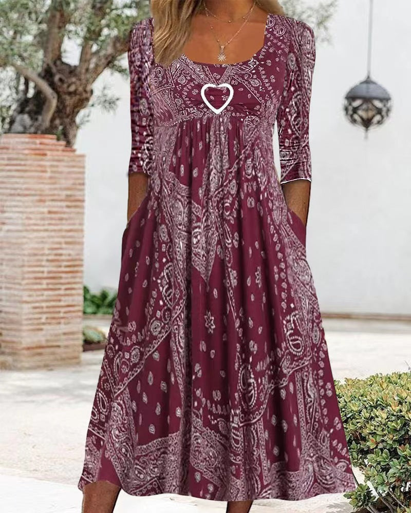 Damen nan Maxikleid mit Paisley-Bandana-Muster, Empire‑Naht, gerafftem Unterbrustbereich und Eingrifftaschen Drune