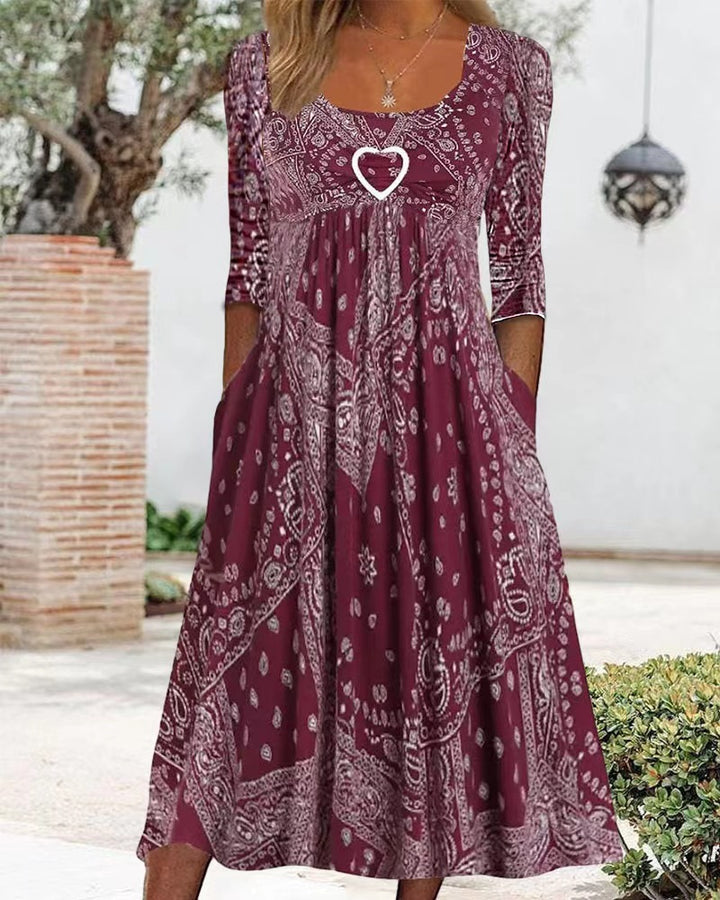 Damen nan Maxikleid mit Paisley-Bandana-Muster, Empire‑Naht, gerafftem Unterbrustbereich und Eingrifftaschen Drune