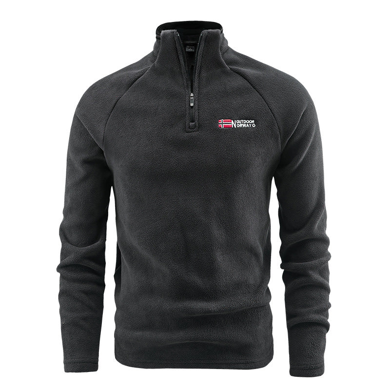 Herren Flauschiger Zip‑Troyer Fleecepullover mit Stehkragen und Raglanärmeln Drune