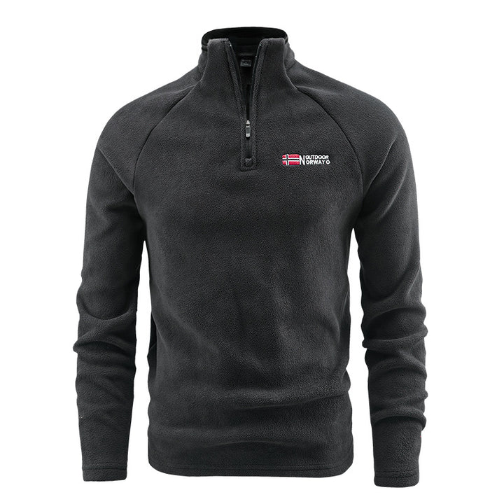 Herren Flauschiger Zip‑Troyer Fleecepullover mit Stehkragen und Raglanärmeln Drune