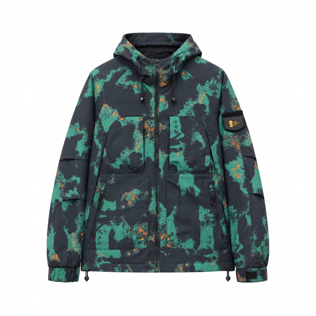 Herren Technische Camouflage-Outdoorjacke mit Kapuze, Ripstop und Multifunktionstaschen Drune