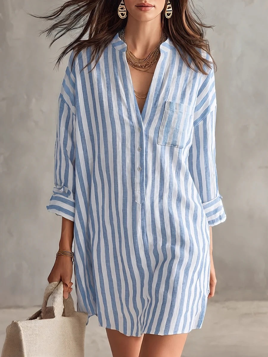 Damen Lässiges und luftiges Leinenhemd Kleid Drune