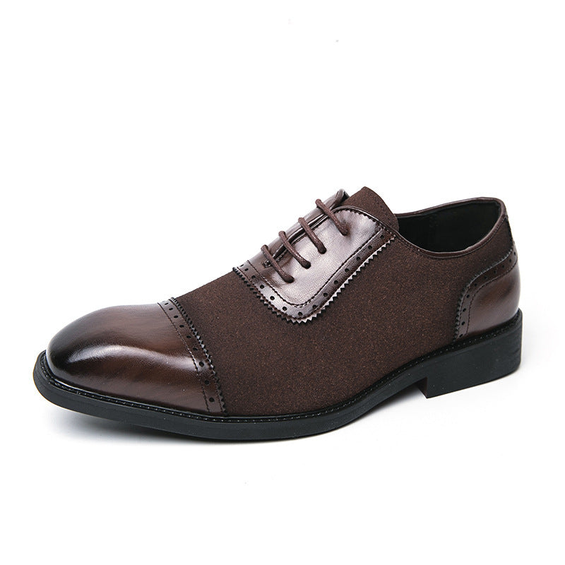 Herren elegante Oxford-Halbschuhe mit Kapzehen-Design, Leder-Textilmix und gepolstertem Komfortfußbett Drune