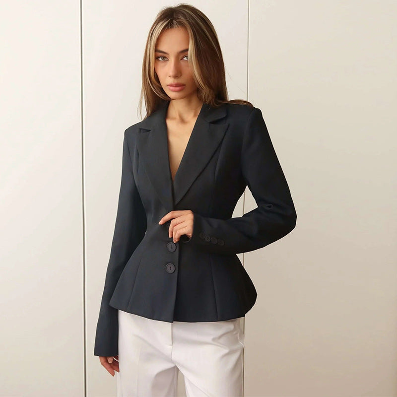 Damen taillierter Blazer mit elegantem Revers Drune