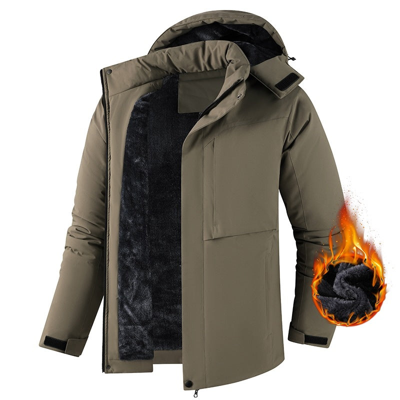 Herren Plüschgefütterte Winterparka mit Kapuze, winddichter Hülle & verdeckter Frontleiste Drune