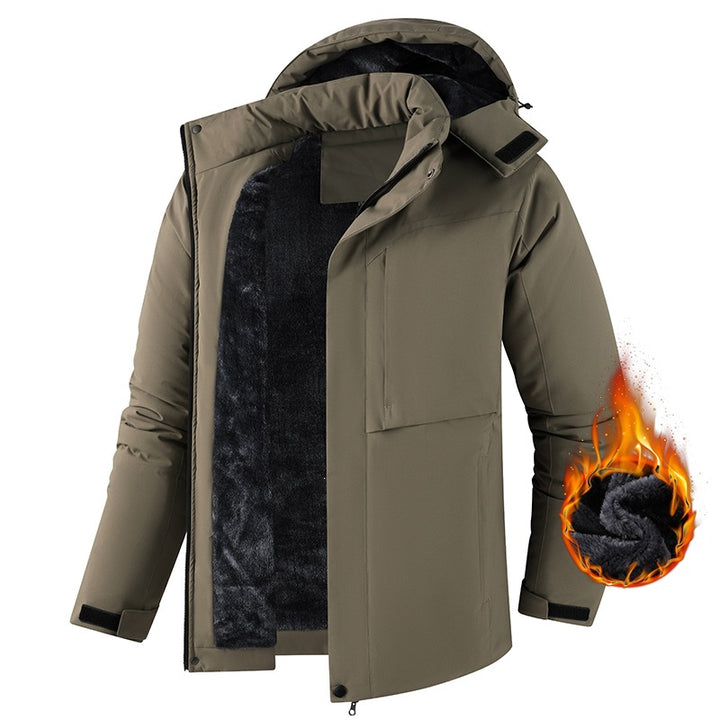 Herren Plüschgefütterte Winterparka mit Kapuze, winddichter Hülle & verdeckter Frontleiste Drune
