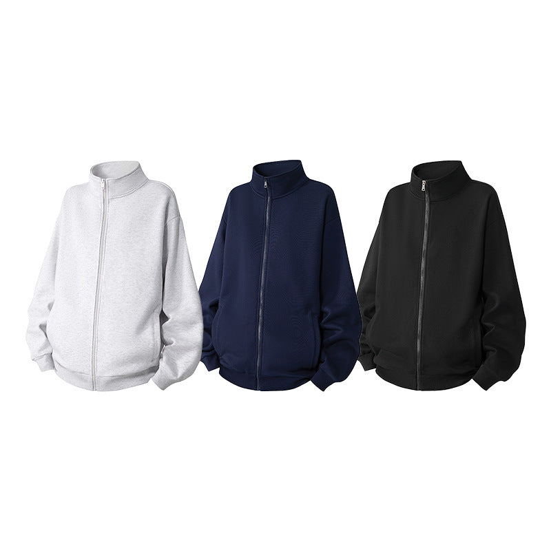 Herren Oversize Sweatjacke mit Stehkragen, durchgehendem Reißverschluss und geripptem Saum Drune