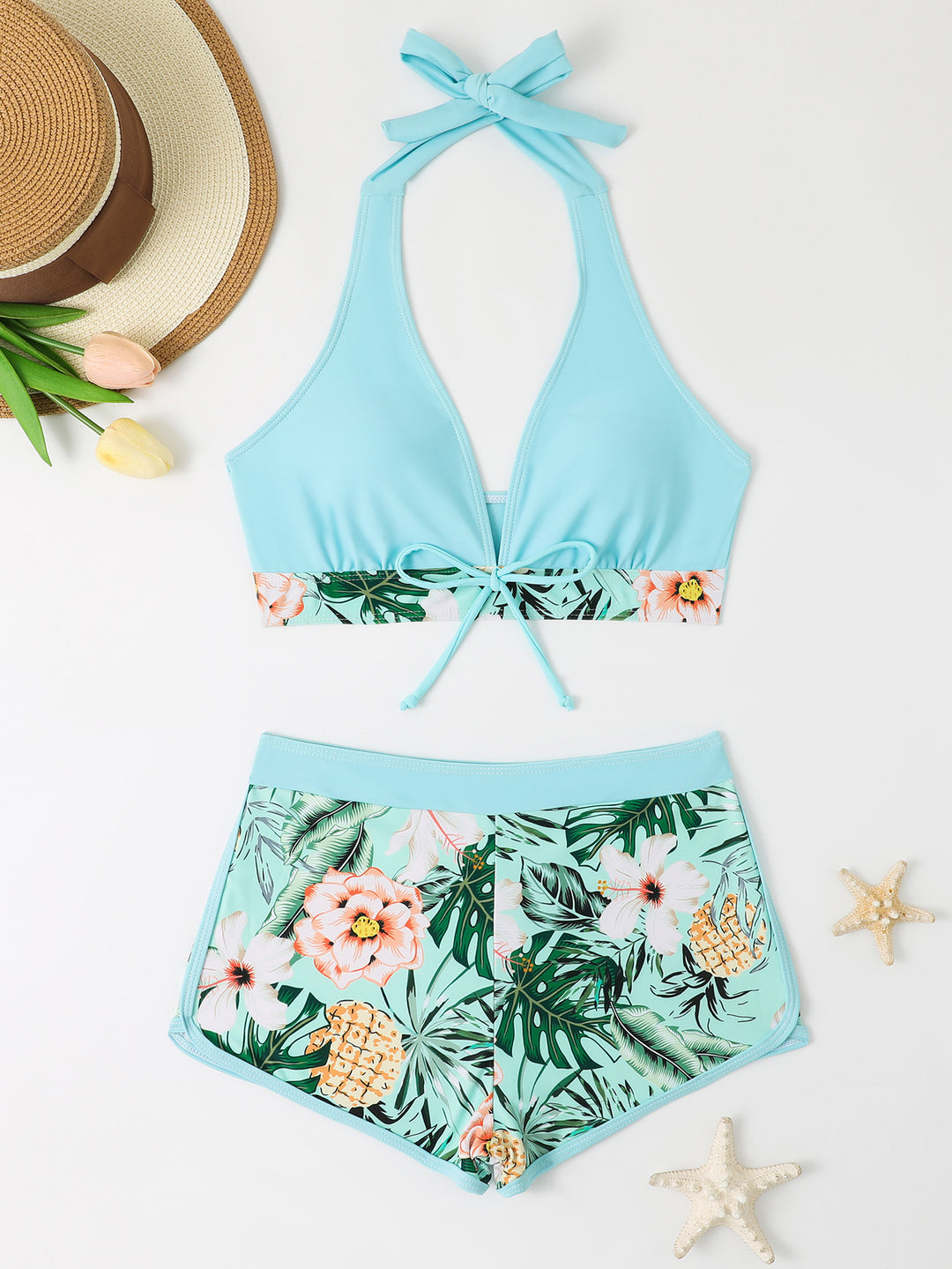 Damen Bikini-Set mit floralem Muster und herausnehmbarem Push-Up-BH Drune