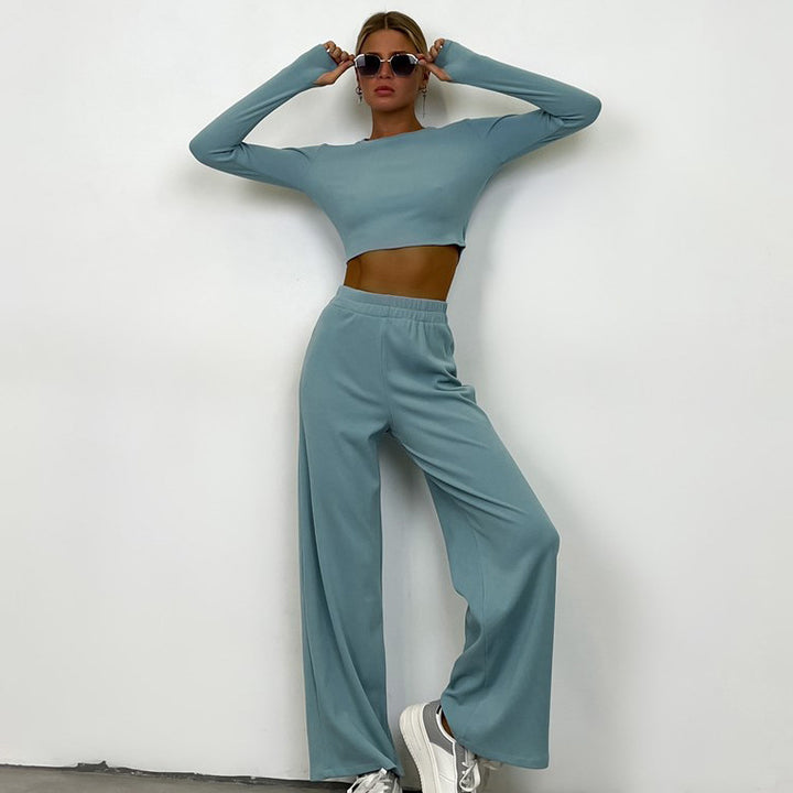 Damen geripptes Cropped-Langarmshirt mit taillierter Passform und elastischem Bundabschluss Drune