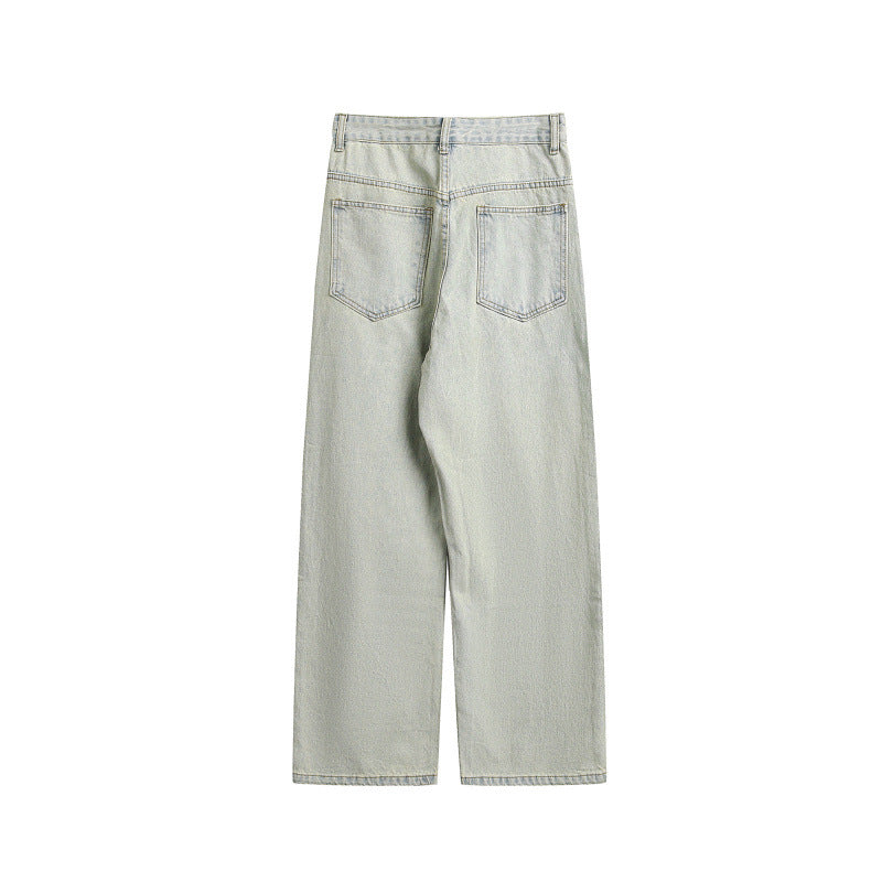 Damen Weite Utility-Denimhose mit Knie‑Patch, hohem Bund und geradem Bein Drune