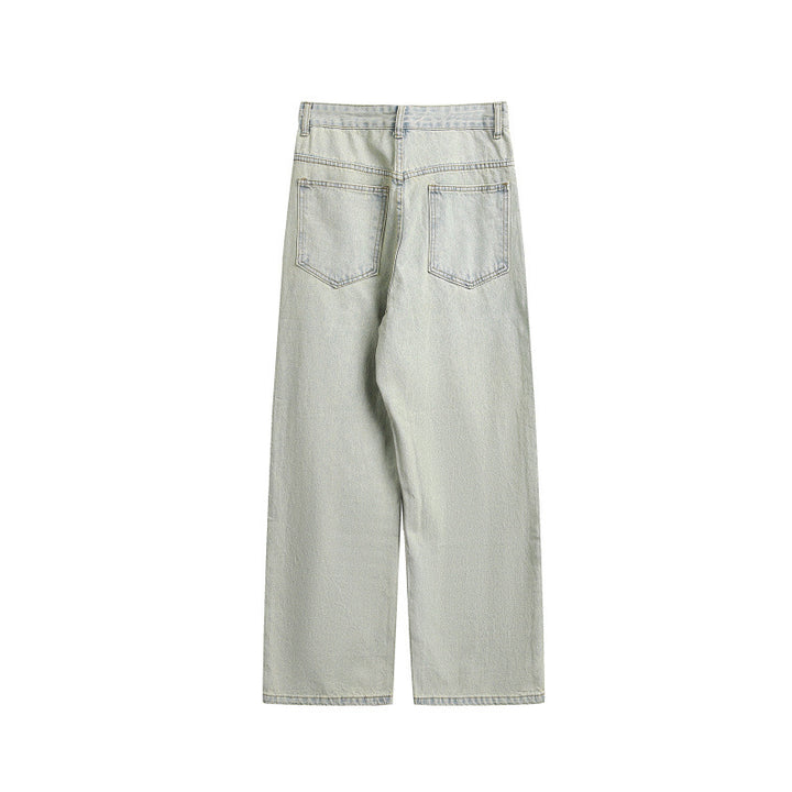 Damen Weite Utility-Denimhose mit Knie‑Patch, hohem Bund und geradem Bein Drune