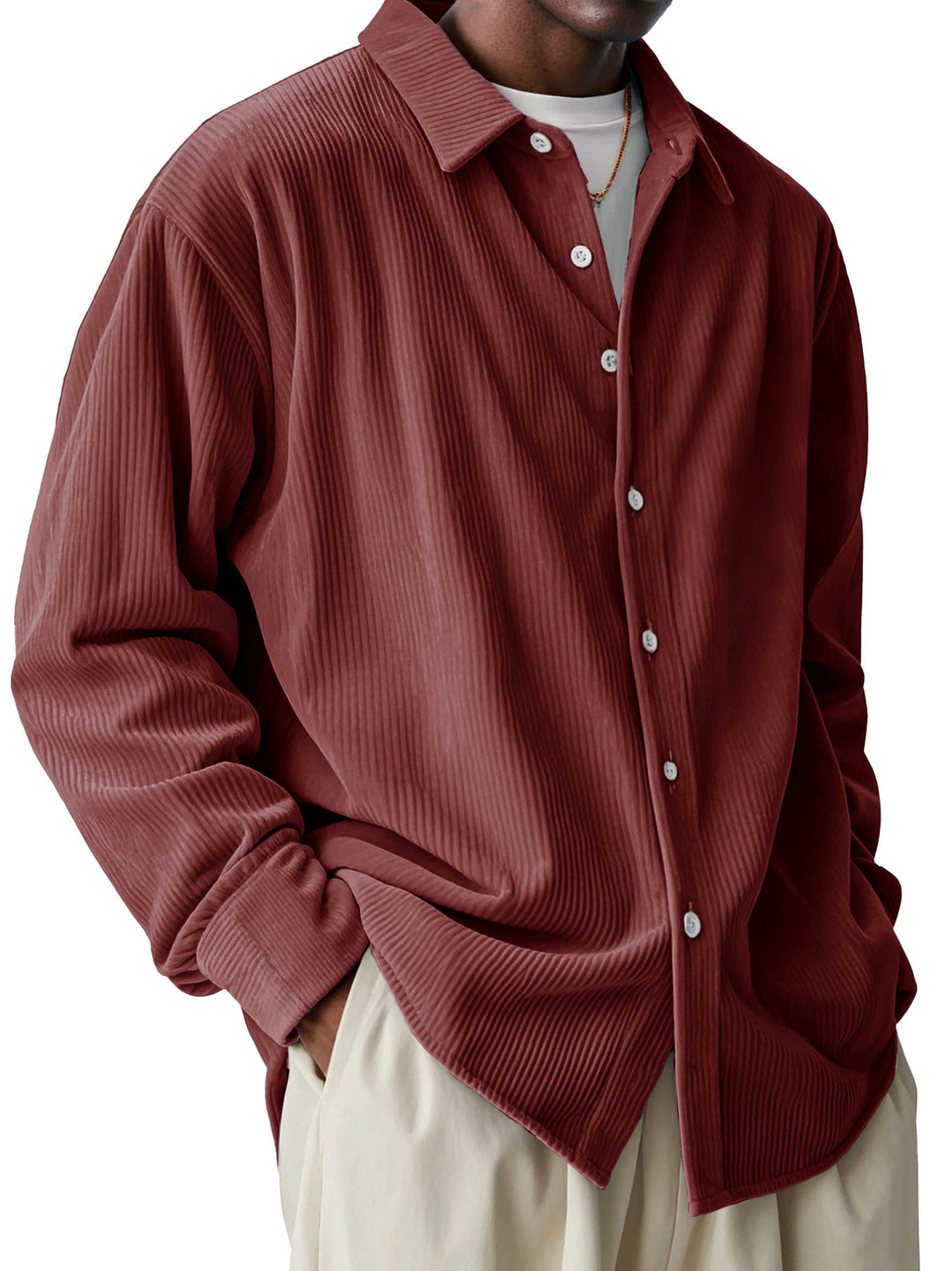 Herren nan oversized Kordhemd mit feiner Rippenstruktur und Relaxed-Fit Drune
