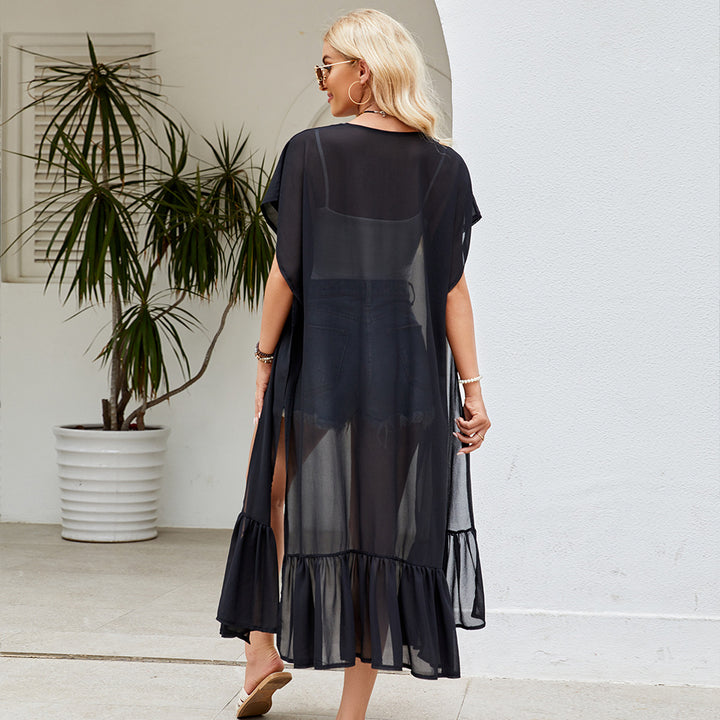 Damen Transparenter Kimono-Überwurf mit eleganten Fransen Drune
