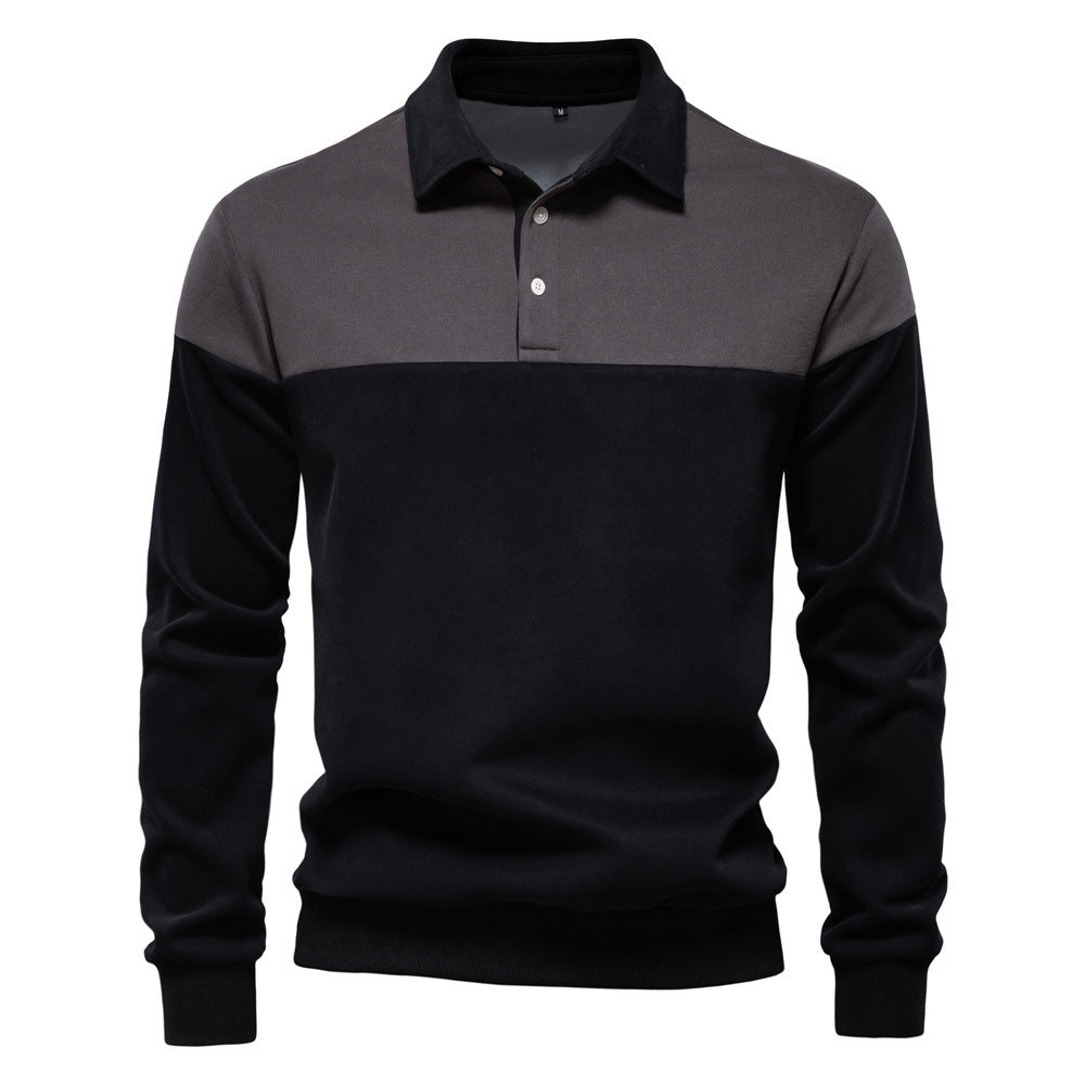 Herren nan sportlich-elegantes Langarm-Polo im Rugby-Stil mit kontrastierendem Kragen und breitem Brustpaneel Drune