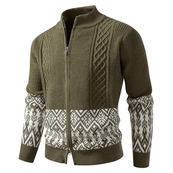 Herren Hochwertige Norweger-Zip-Strickjacke mit Zopfmuster und Stehkragen Drune