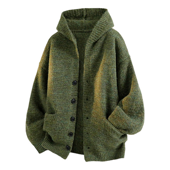 Damen Gemütliche Strickjacke mit Kapuze und Knöpfen Drune