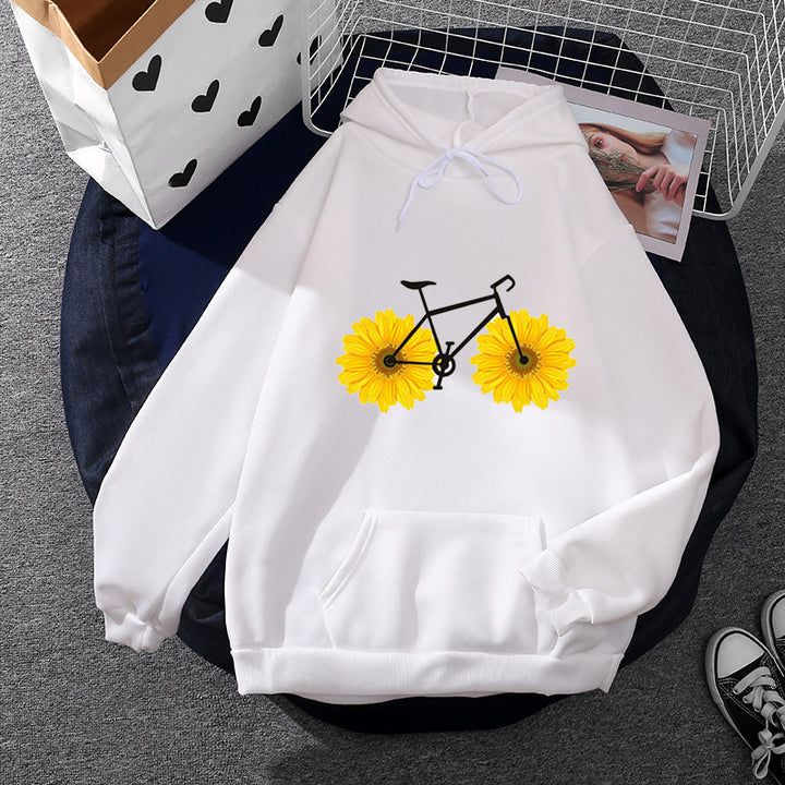 Damen nan lässiger Kapuzenpullover mit künstlerischem Mond‑und‑Pilzmotiv, weichem Fleecefutter und Kängurutasche Drune