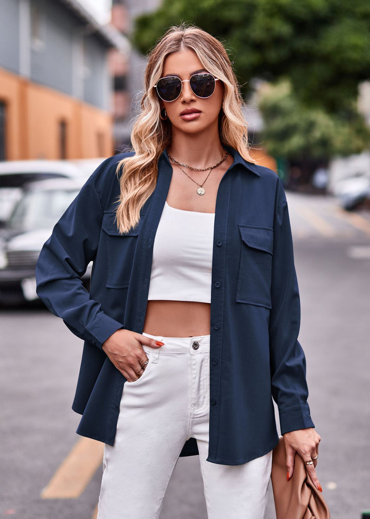 Damen Casual Hemdbluse mit praktischen Brusttaschen und lässigem Schnitt Drune