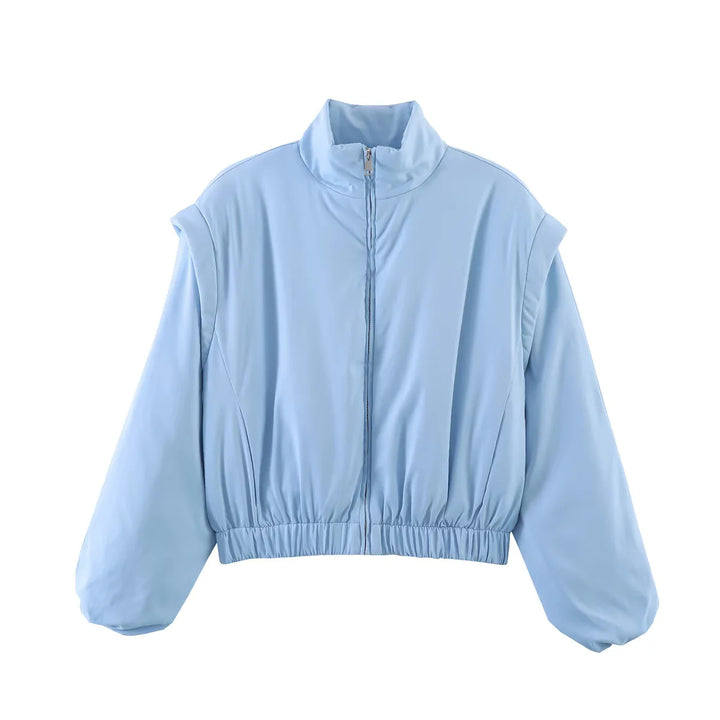 Damen nan cropped wattierte Jacke mit Stehkragen, voluminösen Ballonärmeln und taillierendem Elastikbund Drune