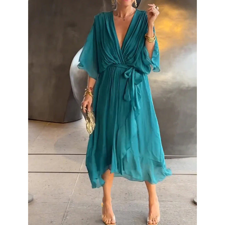 Drune | Schnürung Batwing Ärmel Unregelmäßiges Kleid