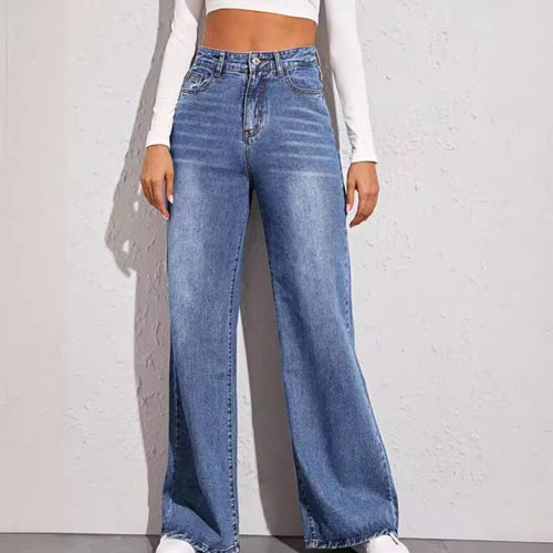 Damen weit geschnittene High-Waist Jeans im casual Look Drune