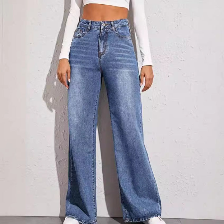 Damen nan hochgeschnittene weite Denim-Jeans mit extra weitem Bein und rohem Saum Drune