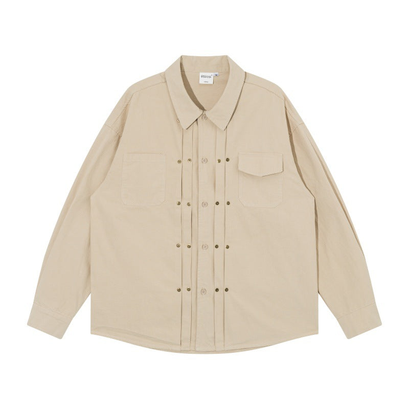 Herren Oversize-Hemdjacke im Workwear-Stil mit Ziersteppungen und Metallnieten Drune