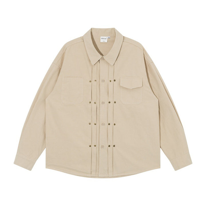 Herren Oversize-Hemdjacke im Workwear-Stil mit Ziersteppungen und Metallnieten Drune