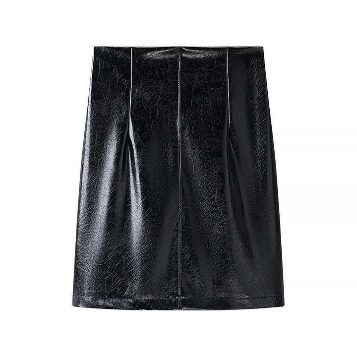 Damen Langer Lackleder-Blazer mit taillierter Silhouette, tiefem V‑Ausschnitt und Zierknöpfen Drune