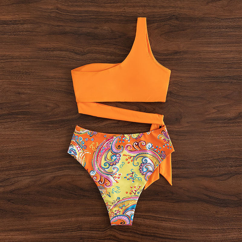Damen Triangel-Bikini mit modischem asymmetrischem Oberteil und hohem Bund Drune