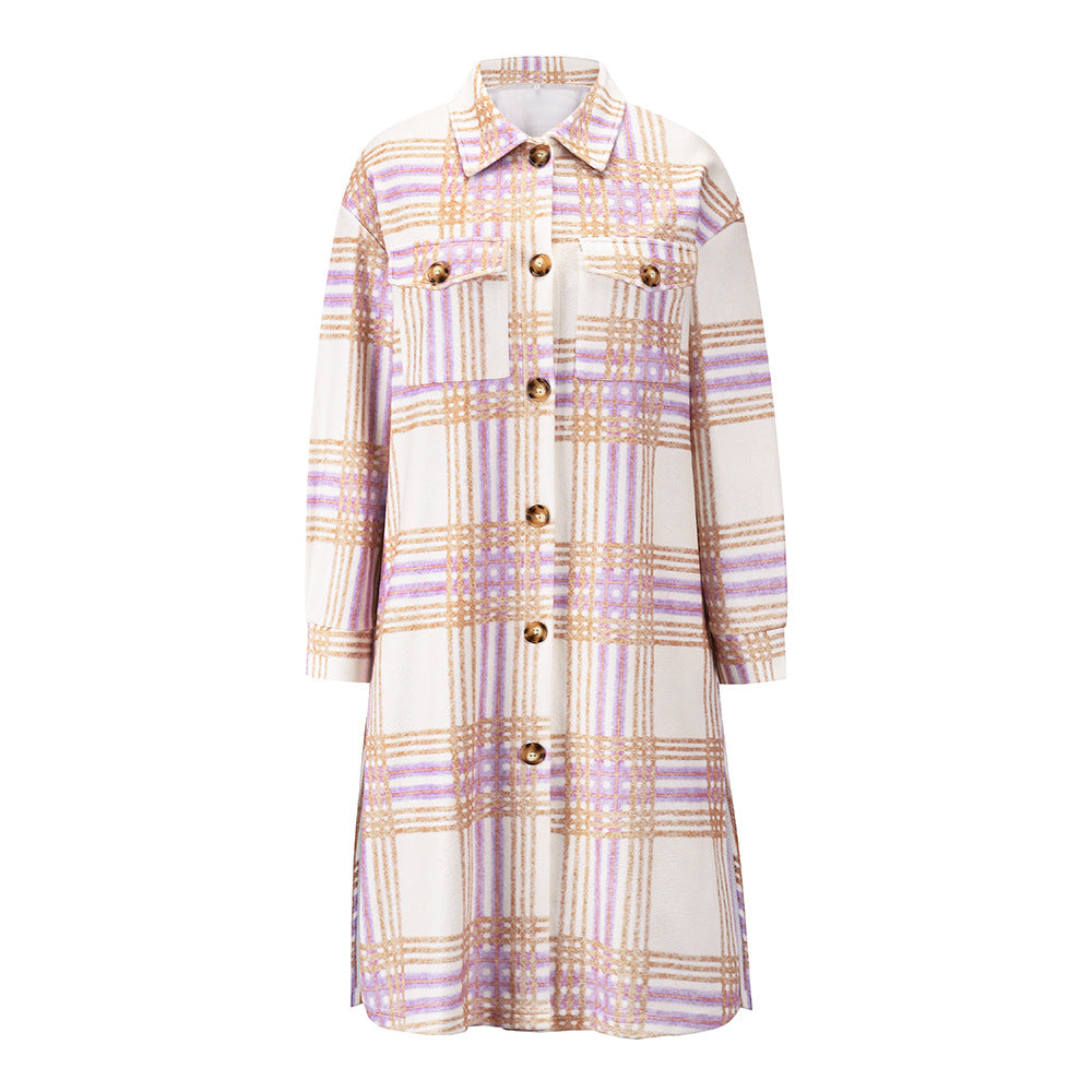 Drune | Karierte Tweed Lange Mantel