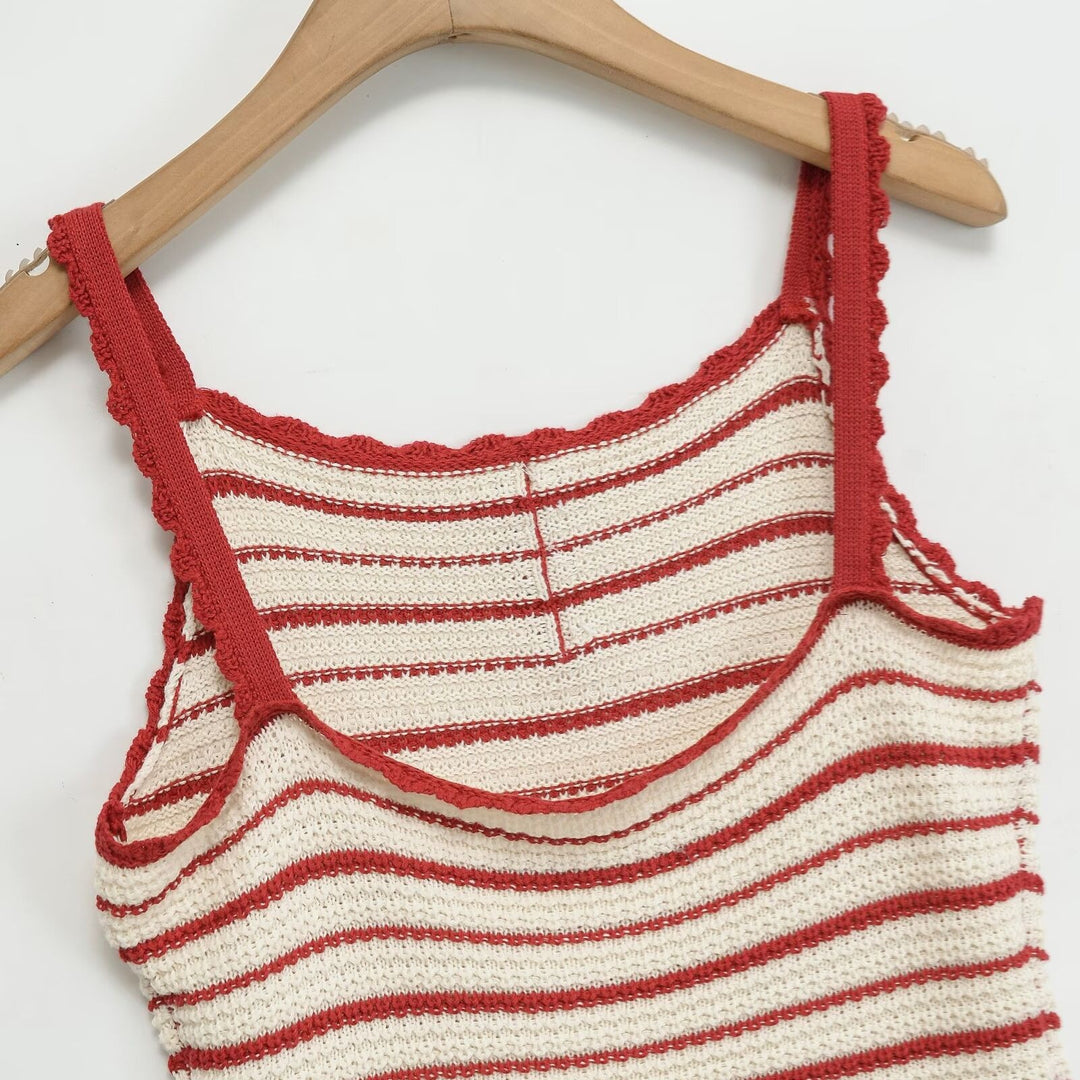 Damen leichtes Stricktop mit fröhlichem Streifenmuster und dekorativem Träger Schnitt Drune