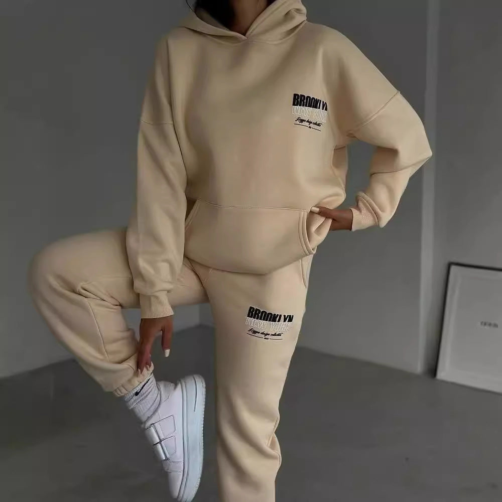 Damen lässiger Fleece-Hoodie und Jogginghose Set mit praktischem Kordelzug und hochwertiger Baumwollmischung Drune