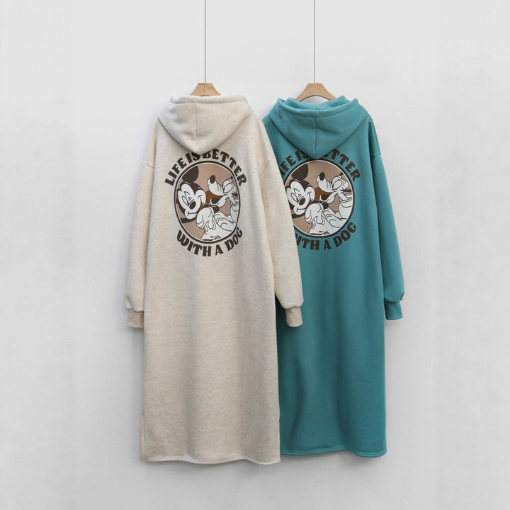 Damen Cozy Hoodie-Kleid mit großflächigem Print und bequemen Schnitt Drune