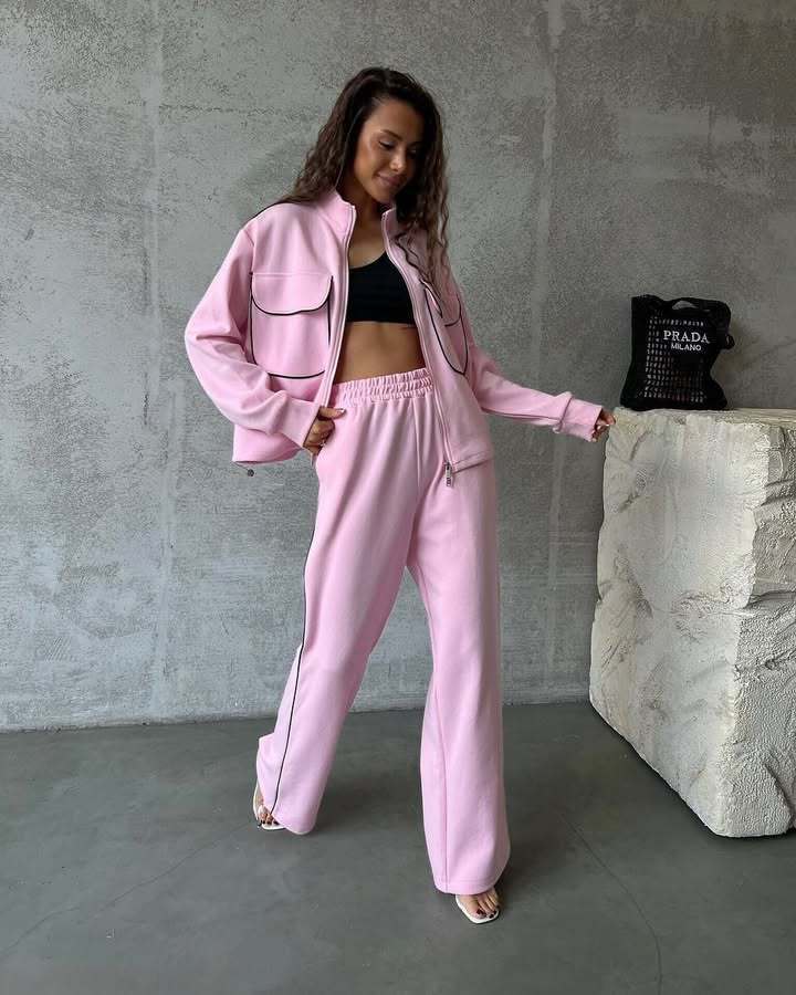 Damen lässiges Sportanzug-Set mit modischer Jacke und weit geschnittenen Hosen Drune