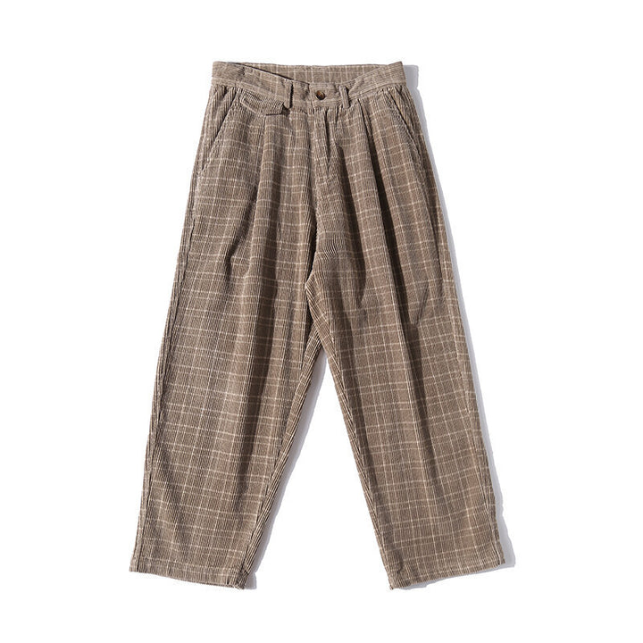 Herren Weite Cordhose mit Falten, Cropped‑Schnitt und Karomuster Drune