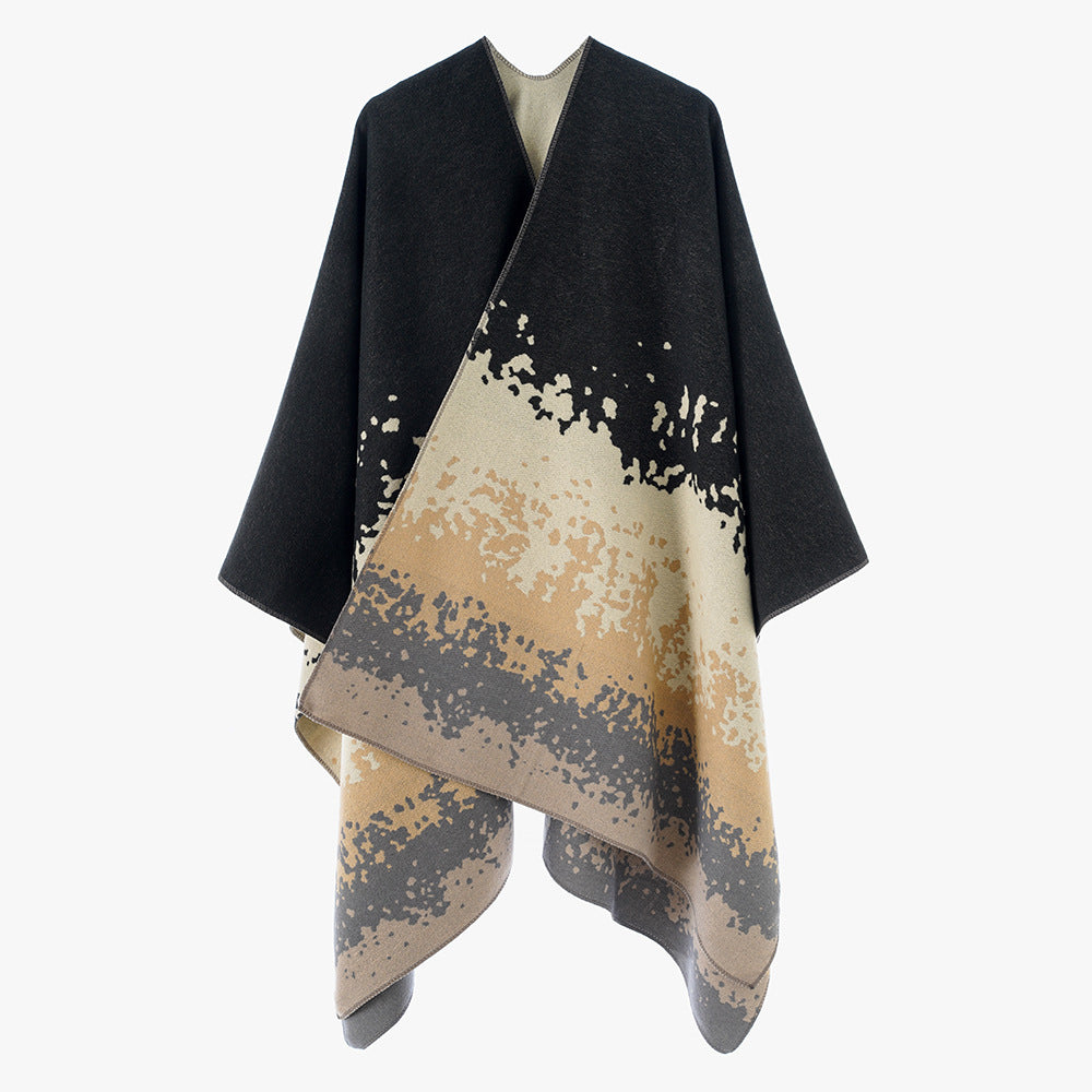 Damen Oversize Cape‑Stola im Doppelgewebe mit abstraktem Punktjacquard Drune