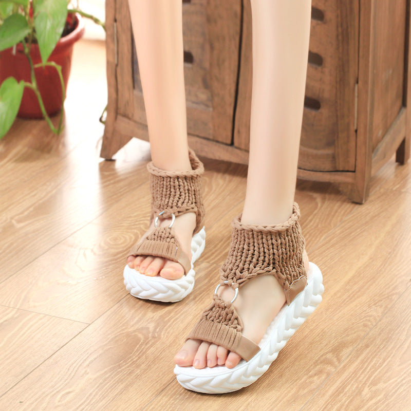Damen nan handgewebte geflochtene Plateau-Sandalen mit ergonomischer Polstersohle Drune