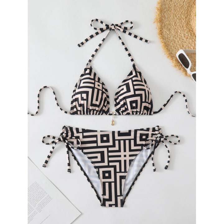 Damen Triangel-Bikini mit modischem geometrischem Muster und verstellbaren Trägern Drune