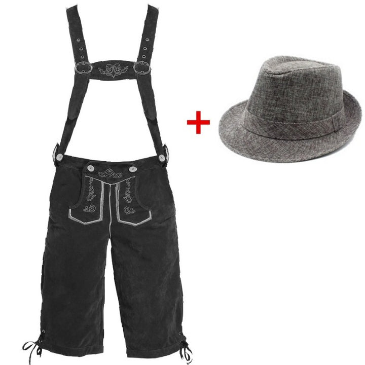 Herren nan kurze Trachtenlederhose mit verstellbaren Trägern und traditionellen Stickereien Drune