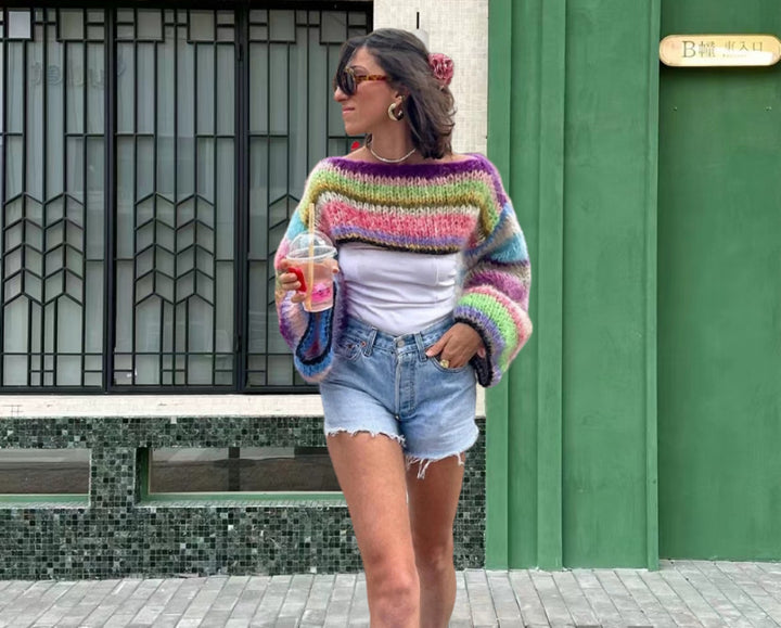 Damen Strickpullover im bunten Design mit weiten Ärmeln Drune