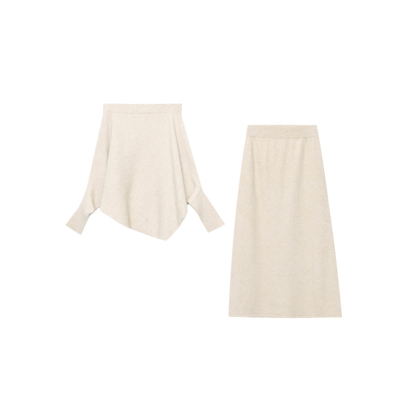 Damen elegantes Strick-Maxikleid mit asymmetrischem Schnitt und lässigem Oberteil Drune