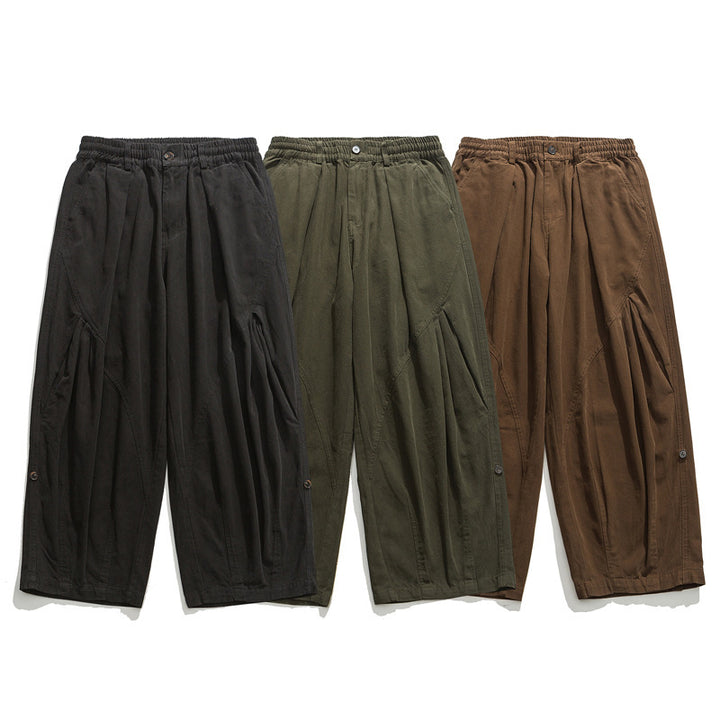 Damen Culotte-Hose im Paperbag-Stil mit elastischem Bund, Teilungsnähten und weitem Bein Drune