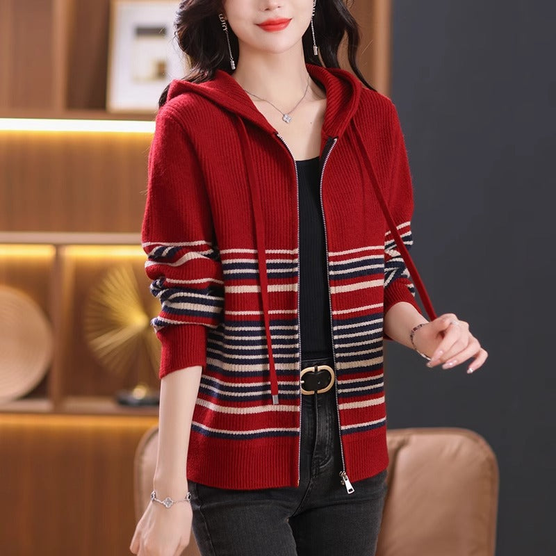 Damen Strickjacke mit Kapuze und Reißverschluss Drune
