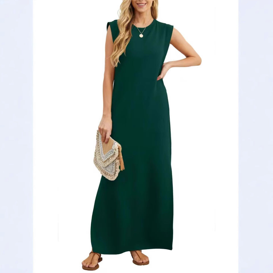 Damen elegantes Maxikleid mit schlichter Silhouette und lässigen Ärmeln Drune