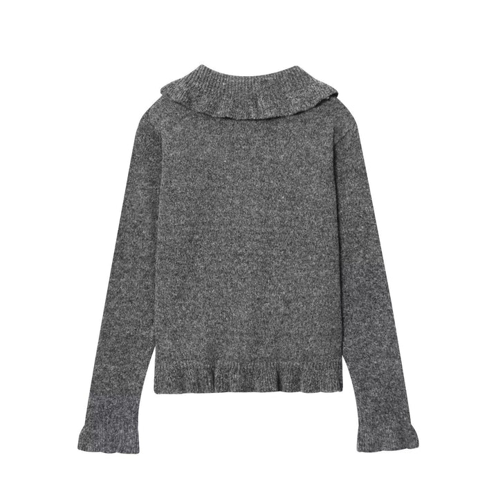 Damen Strickjacke mit großem Kragen und Knopfleiste Drune