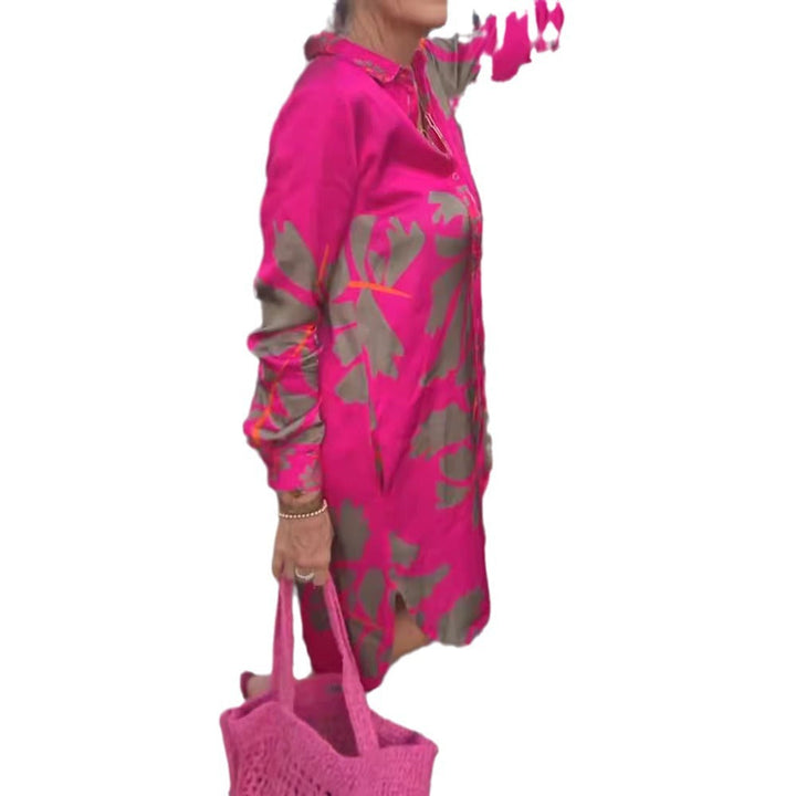 Damen nan knielanges Hemdblusenkleid mit durchgehender Knopfleiste, Kentkragen, Manschetten und lockerer A-Linien-Silhouette Drune